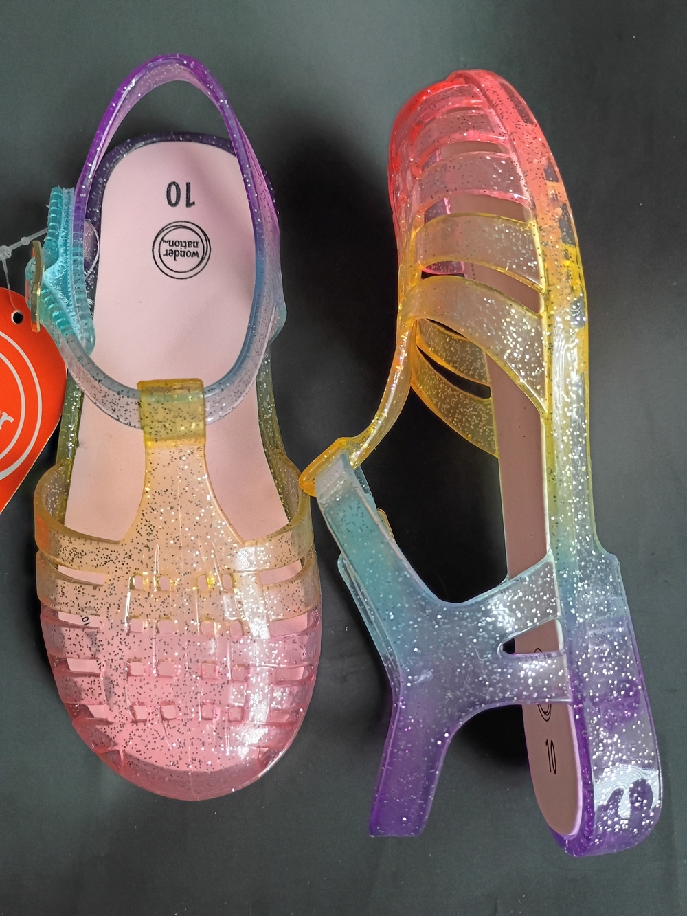 wonder nation Girls' Glitter Ombre Jelly Sandals - Purple Pink Yellow Blue